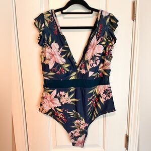 CUPSHE Plunge Neck Floral One Piece Swimsuit